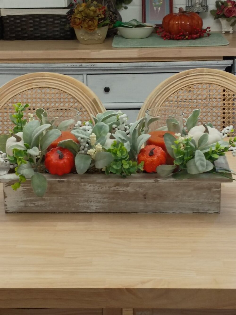 Beautiful Large Table Farmhouse Country Centerpiece Floral 2 Glass Candleholders